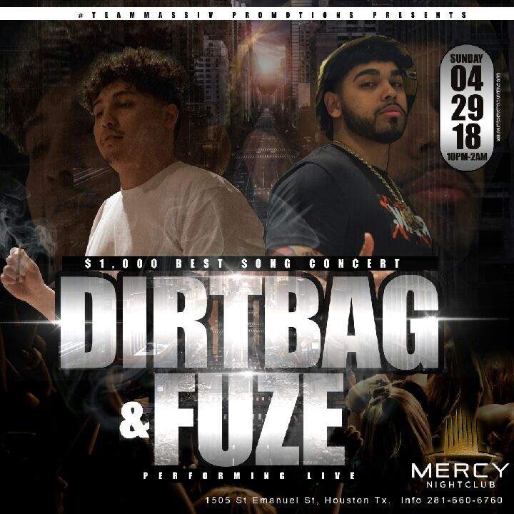 Djmassiv2k's tweet photo. 🚨Concert Alert🚨
•Sunday 4/29/18‼️
•@dirttcentral Live 🎥
•Best Song Concert🎤
•$1,000 Win A Rack💸
•$200 Sections🍾
•Info 2816606760📲
•Dj Massiv B day🎂
•Mercy Houston🔥
•1505 St Emanuel St Htx📍
#Teammassiv #Djmassiv #Mercyhouston @JoshTruu https://t.co/ZjDGYJOnm3