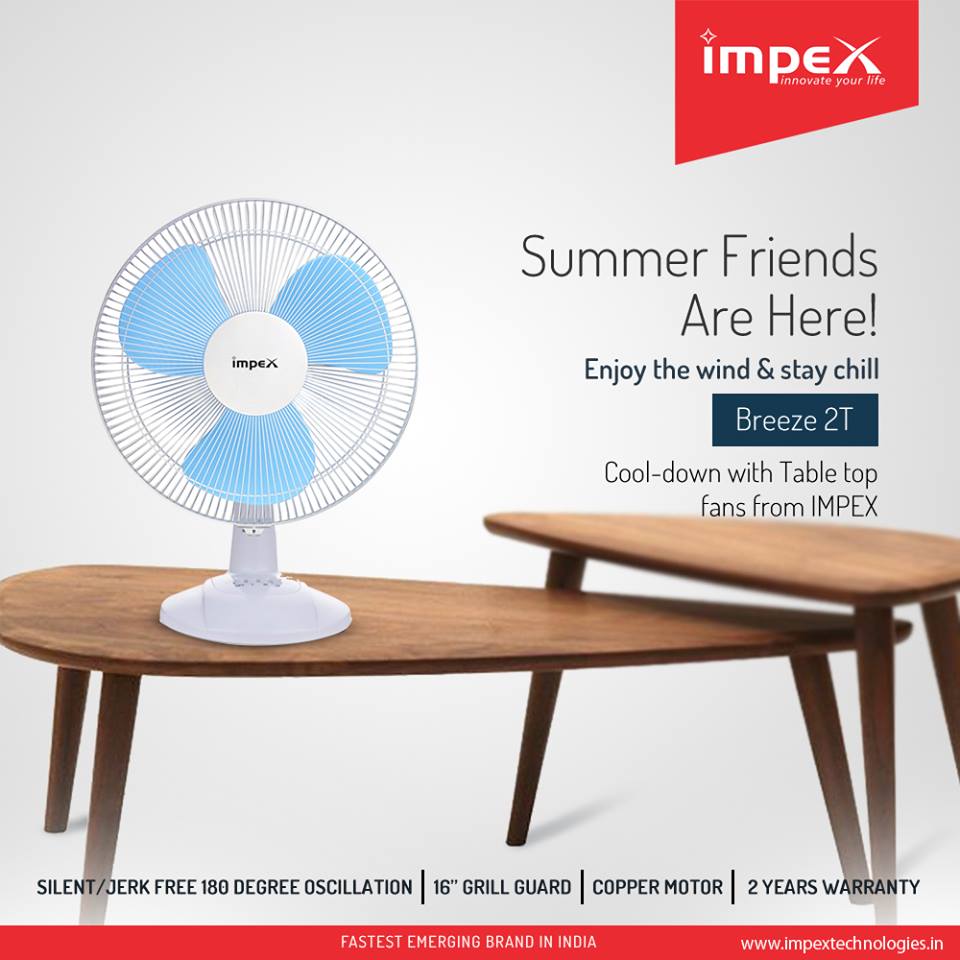 ImpexHome's tweet image. As the summer heat hits, are you more worried about how much space you’ll need for your fan to do its job? Impex Table Fans are most convenient, easy to place, helps you cool-down instantly ! Grab them now!

#Tablefans #Impex #FastestEmergingBrandInIndia