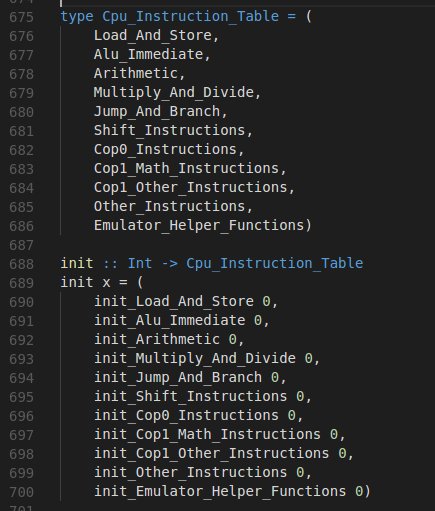 MarcBrosey's tweet photo. Nesting objects within objects in these tuples is fine, though I don't know if there is still a limit to the depth of the nesting. I nested the cpu instruction table into a smaller classification of objects and compiled with no error. https://t.co/bYBYKF57oU