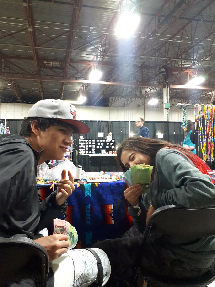 SueValley's tweet photo. @fnunivpowwow #FNUniv40 my kids doing their thing at the vendor spot, but there was way less traffic that came through there. Singing prizes brought out all the big guns, it was a treat to see and hear all that talent 💗 https://t.co/mAbKoKWy5w
