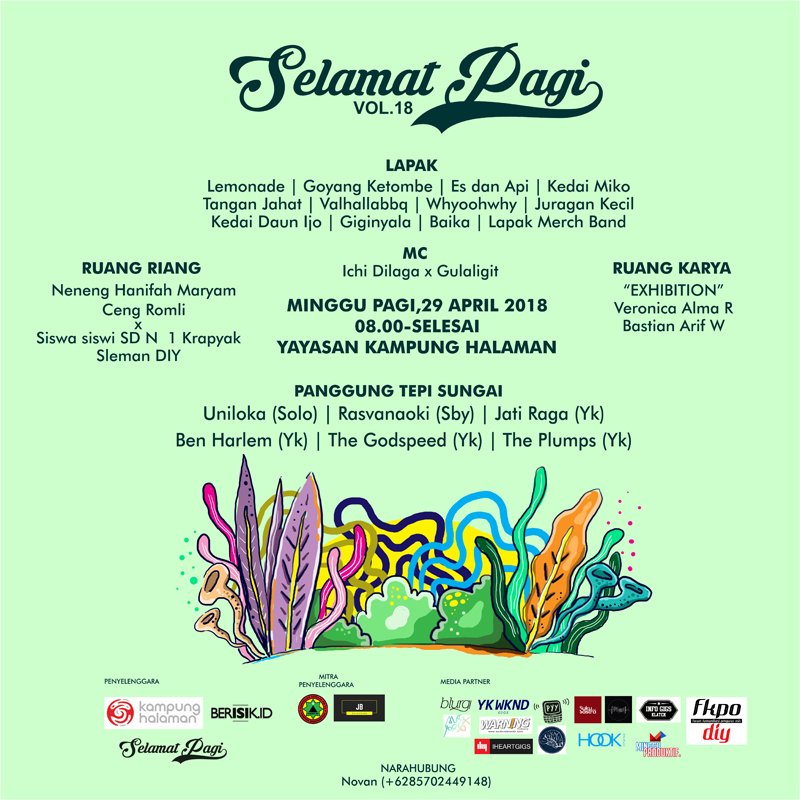 pamityang2an's tweet photo. "TUMBUH" bersama Selamat Pagi Vol. 18
Panggung Tepi Sungai - Ruang Riang - Lapak Kreatif - Ruang Karya
.
29 April 2018
@kampunghalaman 
08.00 - selesai
.
info Novan 085702449148 
@BERISIKID https://t.co/LNg2mINd2b