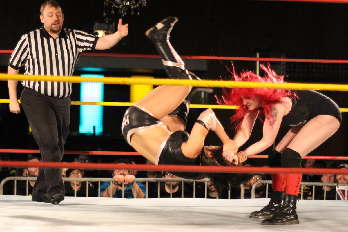DAFALCON11's tweet photo. @RealsarayaK destroys a plucky effort by @_thehyan to challenge her #BadAssReputation #SHIMMER103 https://t.co/sI3FfCpqbr
