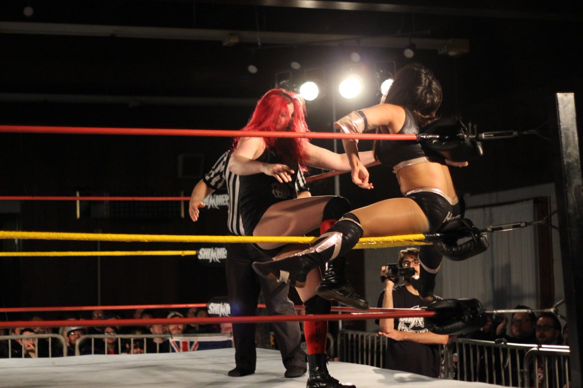 DAFALCON11's tweet photo. @RealsarayaK destroys a plucky effort by @_thehyan to challenge her #BadAssReputation #SHIMMER103 https://t.co/sI3FfCpqbr