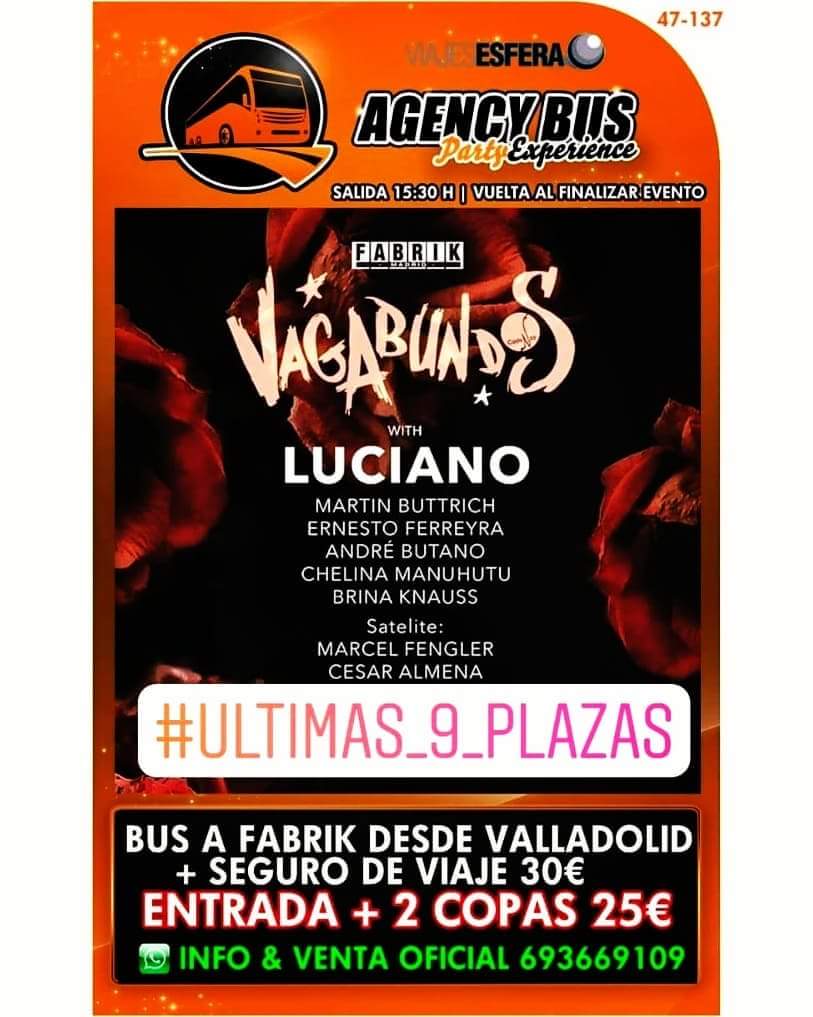 BusParty_Valla's tweet photo. El próximo Lunes vente a VAGABUNDOS con Bus Party Experience Valladolid desde Palencia &amp; Valladolid!
U L T I M A S  9   P L A Z A S
#Info_Whatsapp_693669109 https://t.co/vl2sFP1QsL