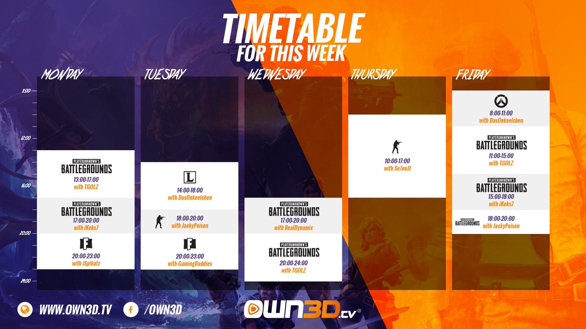 OWN3D's tweet photo. WE ARE BACK!

We took some time to work on our stream concept and now we are proud to announce our stream schedule fo this week! 
More streamers, more content, more own3d! https://t.co/dUFNI2NfEH