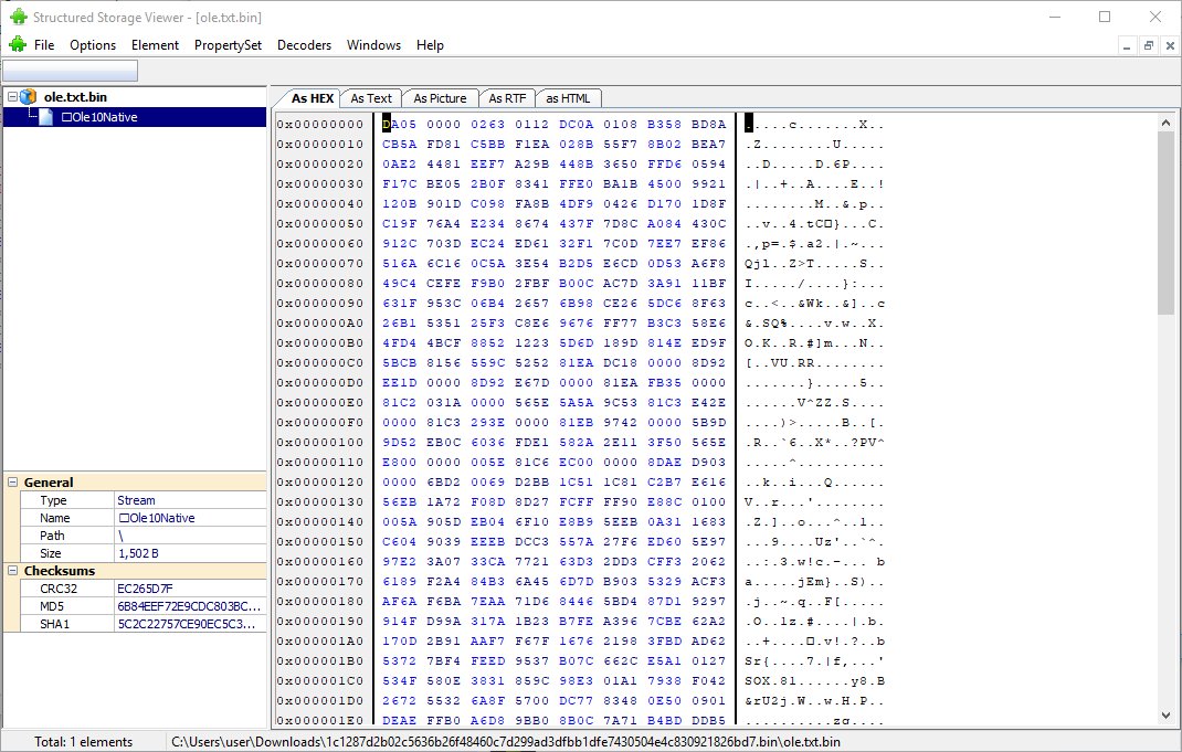 DissectMalware's tweet photo. #docx (external #relationship [type #oleObject]) -> #rtf contains #ole object (#exploit EQNEDT32)

https://t.co/x5nnhKFtR6

rtf: hxxp://i876edw4e5f6tg78hy9tg7r6ftgiy8.erlivia.ltd/update.wbk

@decalage2 please check the rtf, manually extracted ole is fine. https://t.co/bAPrPeULiW