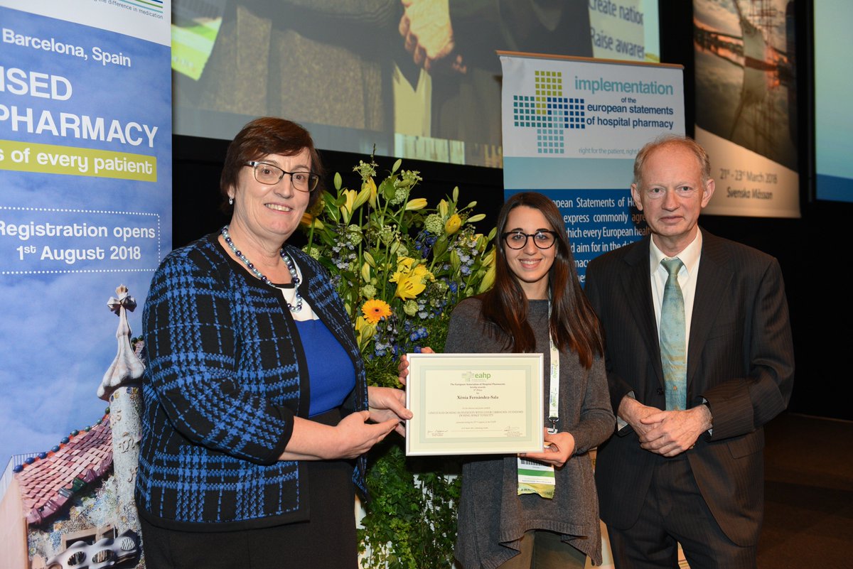 EAHPofficial's tweet photo. And the winner of the #EAHP2018 poster contest is Xènia Fernández-Sala! She received the 1st 🏆 for her work on 'Linezolid dosing in patients with liver cirrhosis: Standard dosing risks' toxicity'. Congratulations Xènia!!! https://t.co/D2MgjP7Aue https://t.co/SkGuZfkx9n