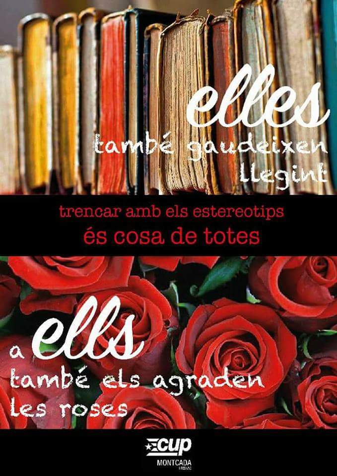 CUP_MiR's tweet photo. [Trencar els esteriotips, és cosa de totes]

Elles també gaudeixen llegint 📚
a ells també els hi agraden les roses 🌹
#SantJordi #Montcada #CUPMiR https://t.co/GIgro8Ssg0