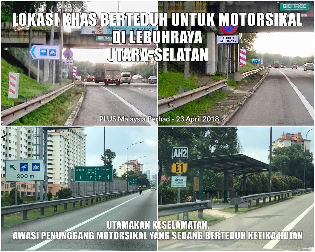 plus2u's tweet photo. PLUS sediakan 2 jenis tempat berteduh untuk penunggang motorsikal - ruang parkir di bawah jambatan atau tempat teduh berbumbung (Di belakang rel penghadang). Pandulah dengan cermat ketika hujan. Info lanjut https://t.co/NNfvnWwY2g  @LLMKP @LLMrasmi @MOWorks 
#UtamakanKeselamatan https://t.co/ewRTzUSETf