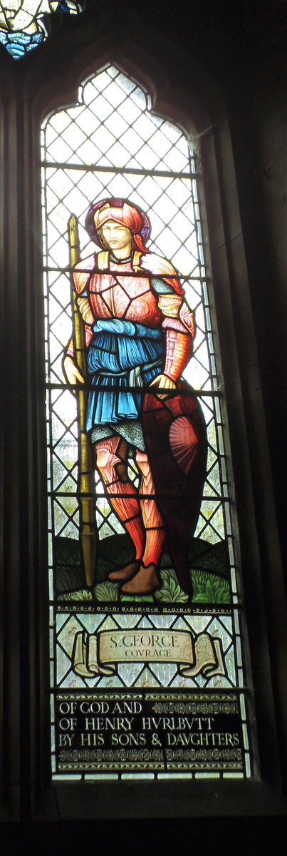 #StGeorgesDay  An unusually 'Dragonless' St George #hawardenchurch #morrisandco #stainedglass #artsandcrafts