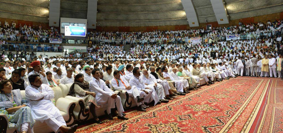 INCIndia's tweet photo. A packed gathering at the Talkatora Stadium in Delhi for the launch of the #SaveTheConstitution campaign. https://t.co/jaVDiIjF9g