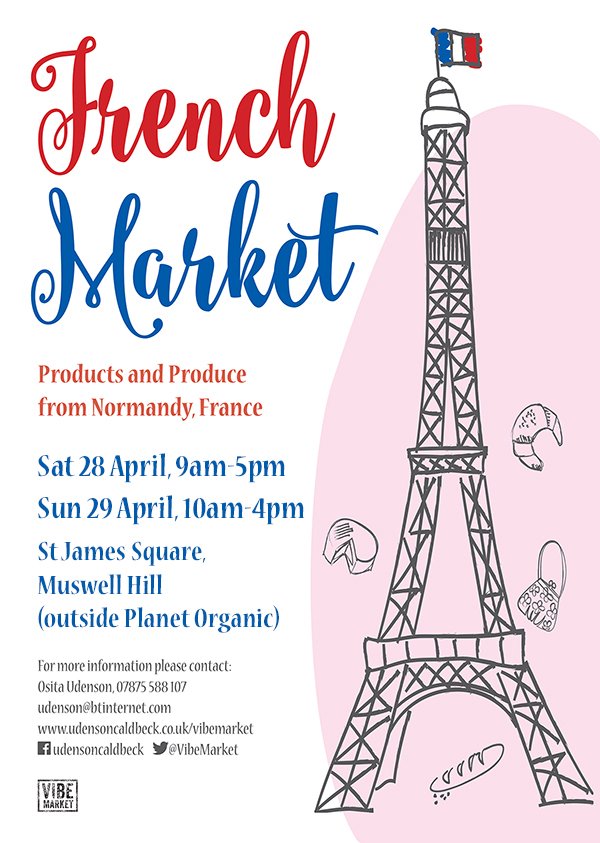 VibeMarket's tweet photo. Join us in St James Square #Muswellhill for a taste of #France this weekend! The French Market is back Sat 28 and Sun 29 April outside @planetorganicuk. Don't miss your chance to stock up on  #bread #cheese #sausages #olives  #garlic and more! https://t.co/YWjTtDhMbA