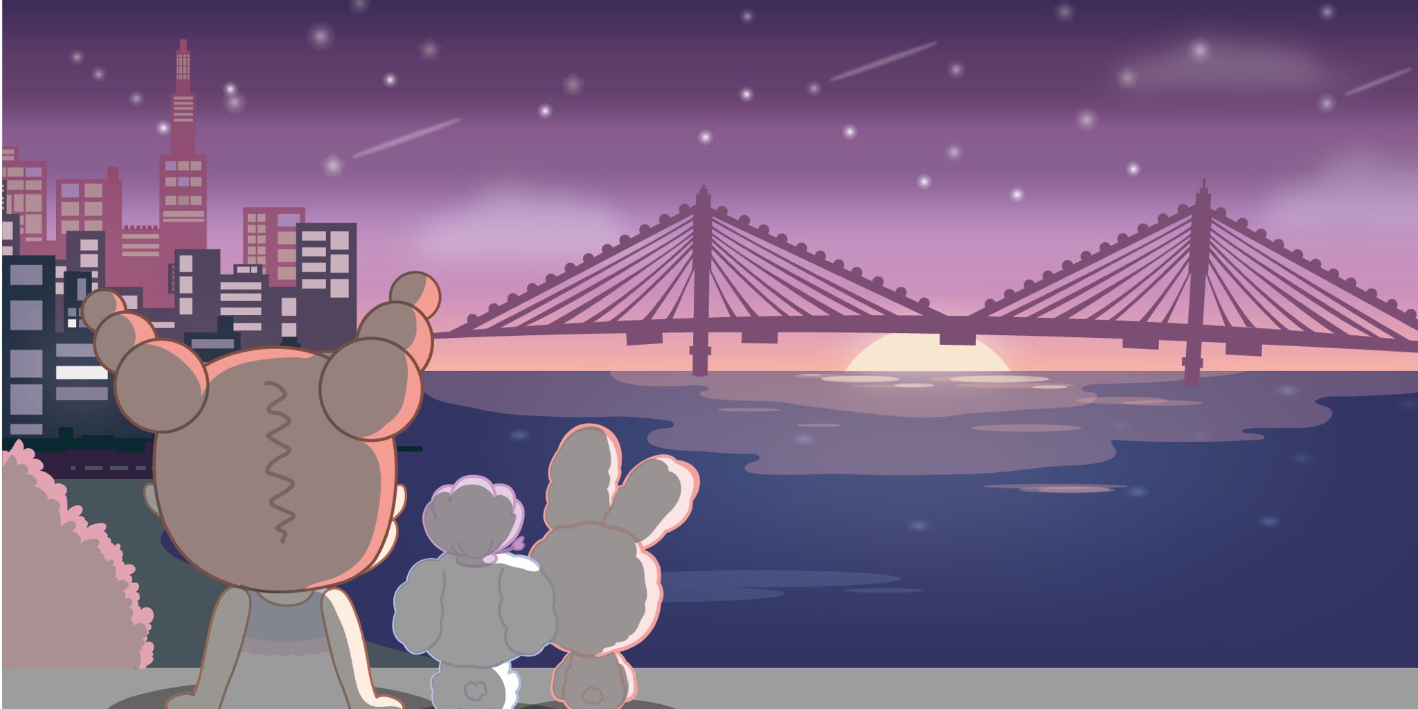 솔솔_ 그림그려드려요:)/커미션/우정,커플그림,초상화 on Twitter: "하투 in 부산 #광안리 #야경 #일러스트…