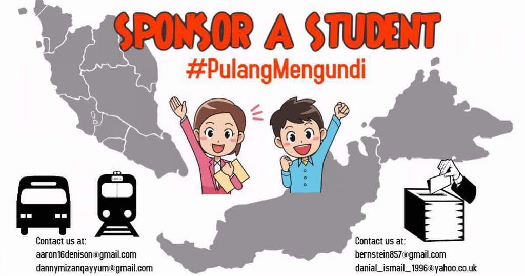 #SponsorAStudent

A call for action, #PulangMengundi for Siswa

Sejak kempen ini dilancar, 30 orang mahasiswa telah dibantu untuk pulang mengundi sempena PRU14. Inisiatif ini adalah dari mahasiswa demi mahasiswa.

#SponsorAStudent
#PulangMengundi4Siswa
#DemiMahasiswa