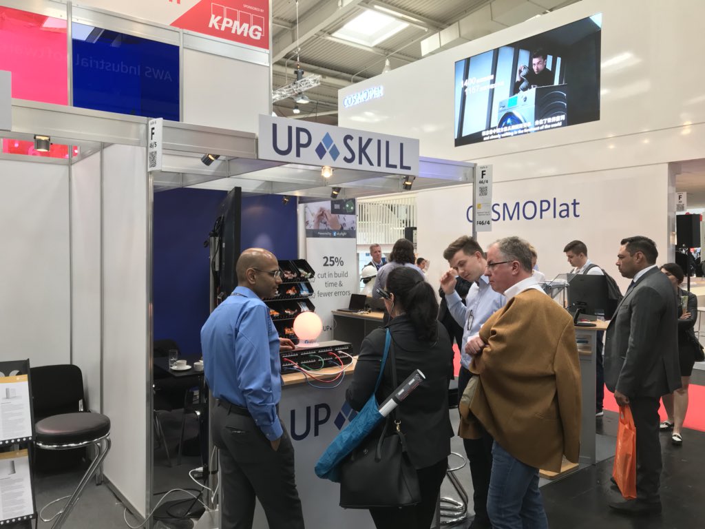 PaulBoris_'s tweet photo. First folks I bump into #HM18 @hannover_messe - Team @upskillio with a great spot.   Cool new demos of #Skylight and #AugmentedReality #AugmentedIntelligence #M300 https://t.co/A8MzRrt1x6