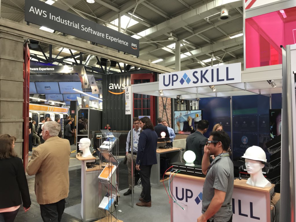 PaulBoris_'s tweet photo. First folks I bump into #HM18 @hannover_messe - Team @upskillio with a great spot.   Cool new demos of #Skylight and #AugmentedReality #AugmentedIntelligence #M300 https://t.co/A8MzRrt1x6