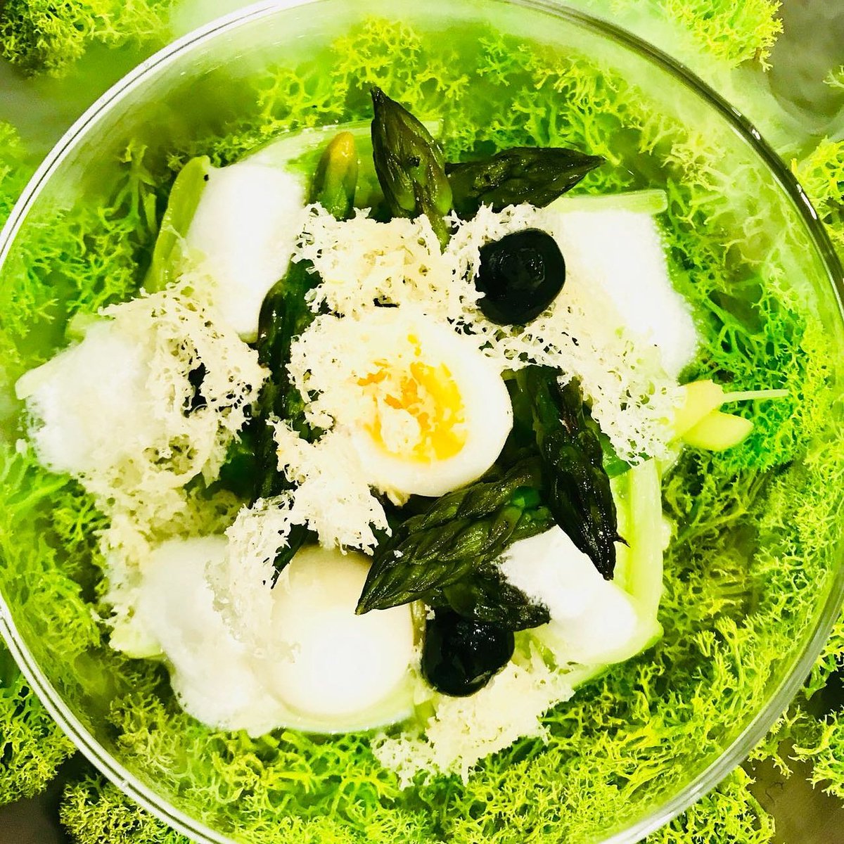 Country Fare Asparagus Week Day 1. Dish by <a href="/molecular_magic/">Magic</a> - 3 way asparagus: Grilled, Marinated &amp; steamed, soft boiled quail egg, hay ash mayo, parmesan net, New Forest truffle oil and Parmesan foam. #freshthinking #asparagus #asparagusweek #creativeminds