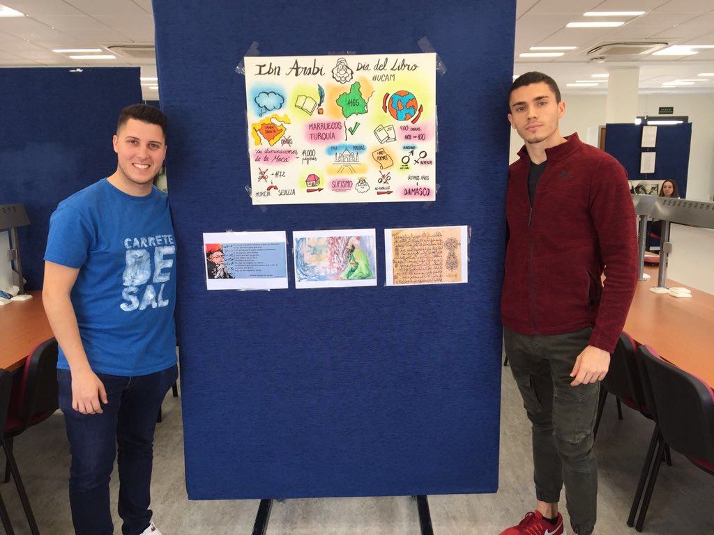 jrosct's tweet photo. Gran experiencia la vivida con mi compañero @amartinez7213 , teniendo la oportunidad de presentarle a diferentes alumnos y alumnas la vida del escritor murciano Ibn Arabi. #DiadellibroUCAM https://t.co/IwpiGHqWXE