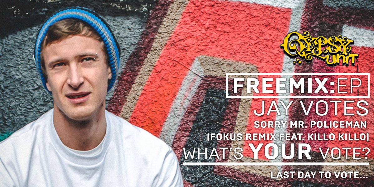 Gypsy_Unit's tweet image. Last day to vote for your favourite remix from our FREEMIX:EP. Who will be crowned the winner? They are both sick tbh. But thought a vote would be fun. Jay votes Sorry Mr. Policeman (#Fokus Remix Feat. Killo Killo)
DL FREE: bit.ly/2HjtGGc  
VOTE: bit.ly/2ivdFAc