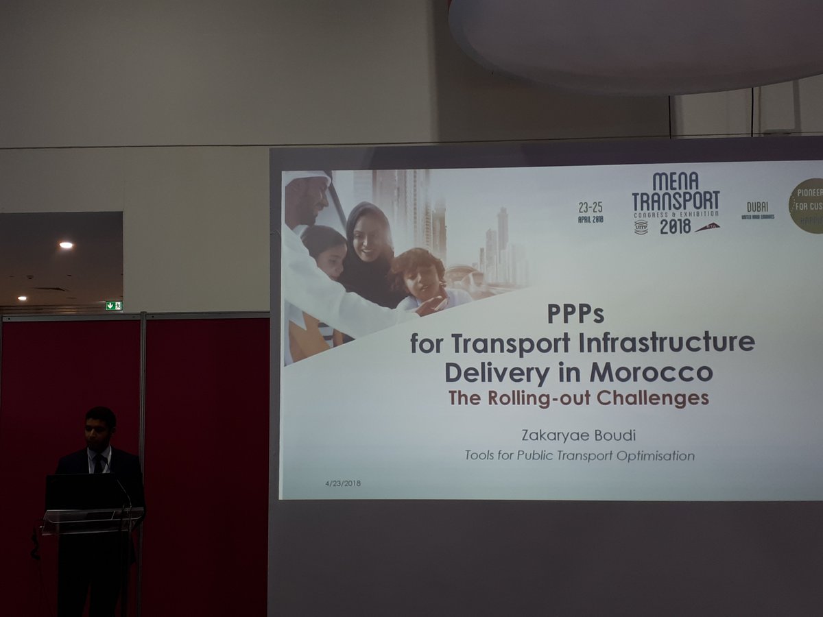 UITPpress's tweet photo. Up next in our #ExpoSession @UITPMENA Congress on "Tools for Public Transport Optimisation" is @ZakaryaeBoudi from @uic on PPPs for Transport infrastructure delivery in #Morocco #MENATransport2018 https://t.co/ilNt3QGoDS