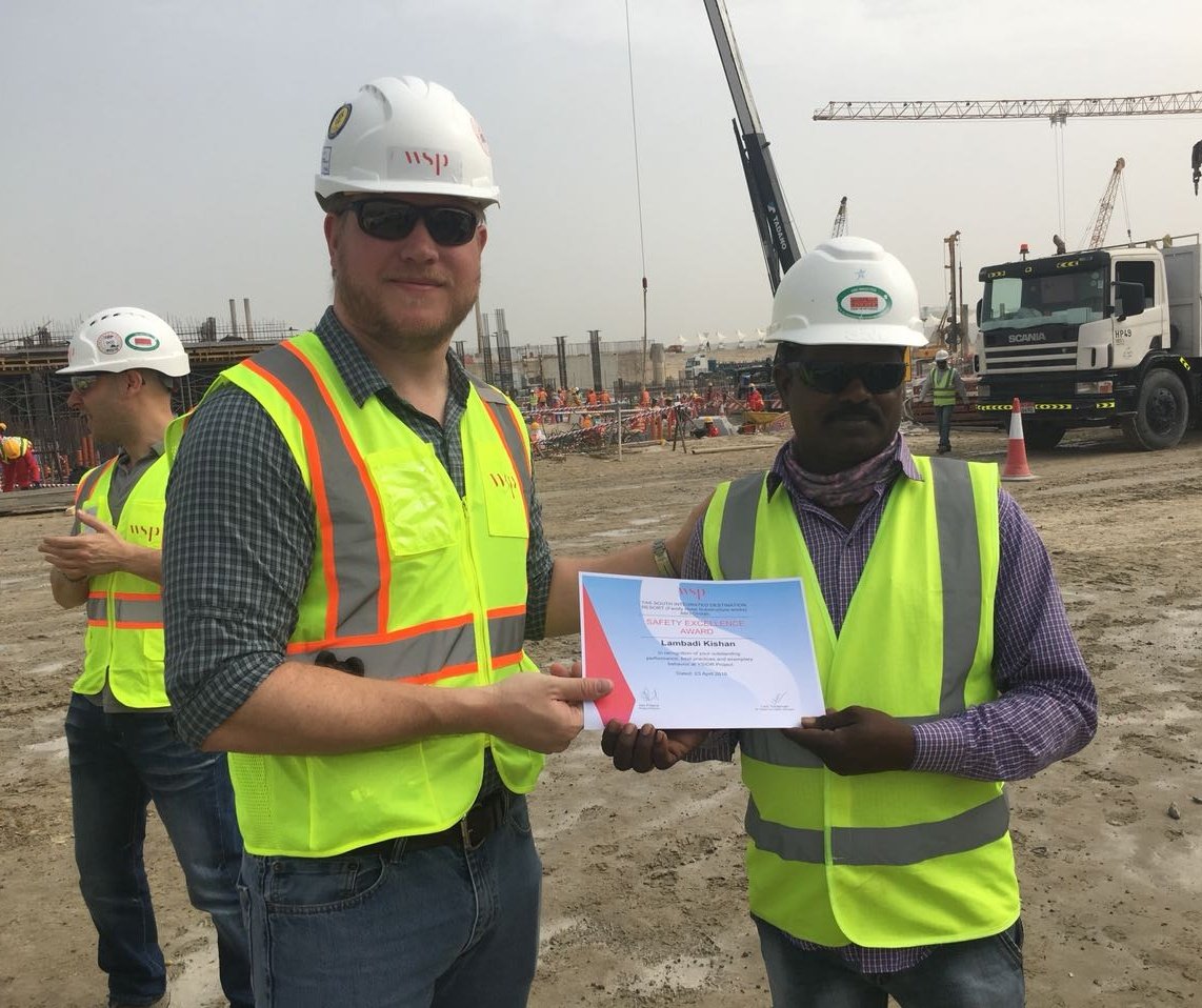 David_Kimmerly's tweet photo. Great to spend time on the Yas Bay project site and proud to recognise teams from our contractor partners for their hard work on Health &amp; Safety. #WeAreWSP @WSP_ME https://t.co/zo7jmgLjn1