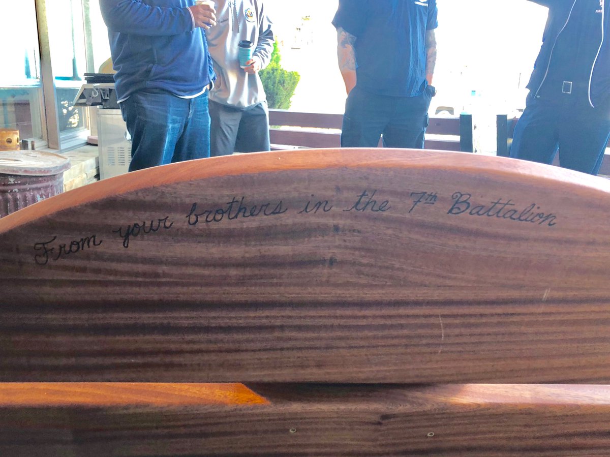 This Morning members of the 7th Battalion presented this memorial bench to the members of Engine 45. Ladder 14. Medic 25 in memory of Lieutenant Matthew LeTourneau...Great Tribute to a Hero........Thank You to the 7th Battalion..........