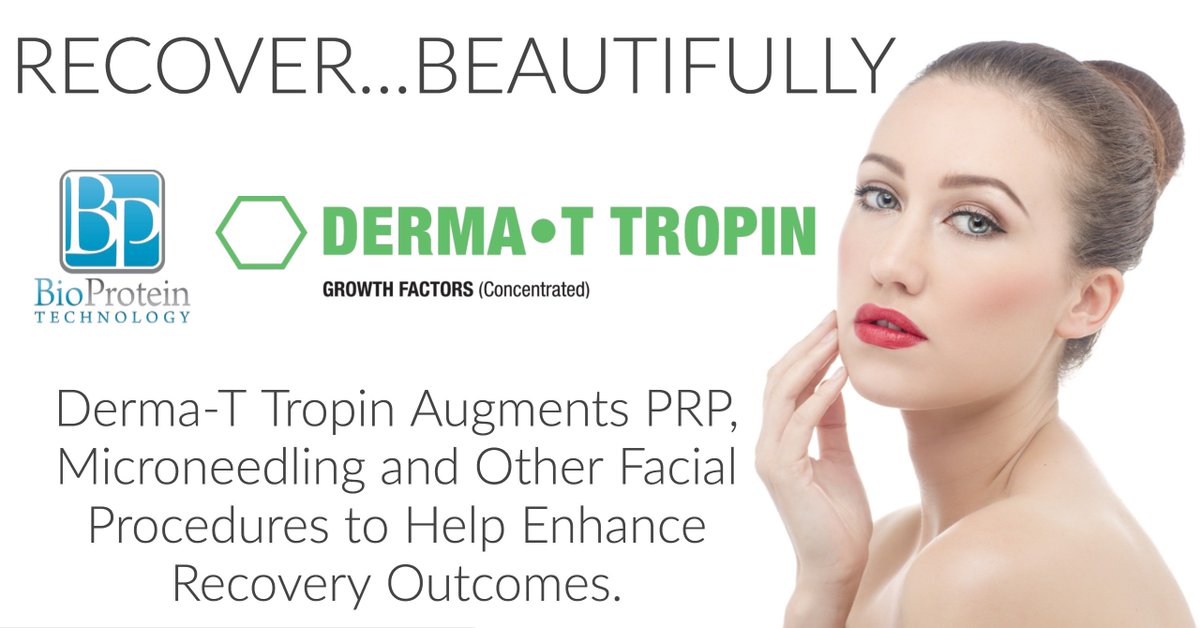 BioProteinTech's tweet image. Derma-T Tropin is a regenerative topical anti-aging skin serum ideal for use in conjunction with anti-aging cosmetic procedures to enhance recovery and procedure benefits.This is the last week to take advantage of our April promo. Call now! 800-280-2456.