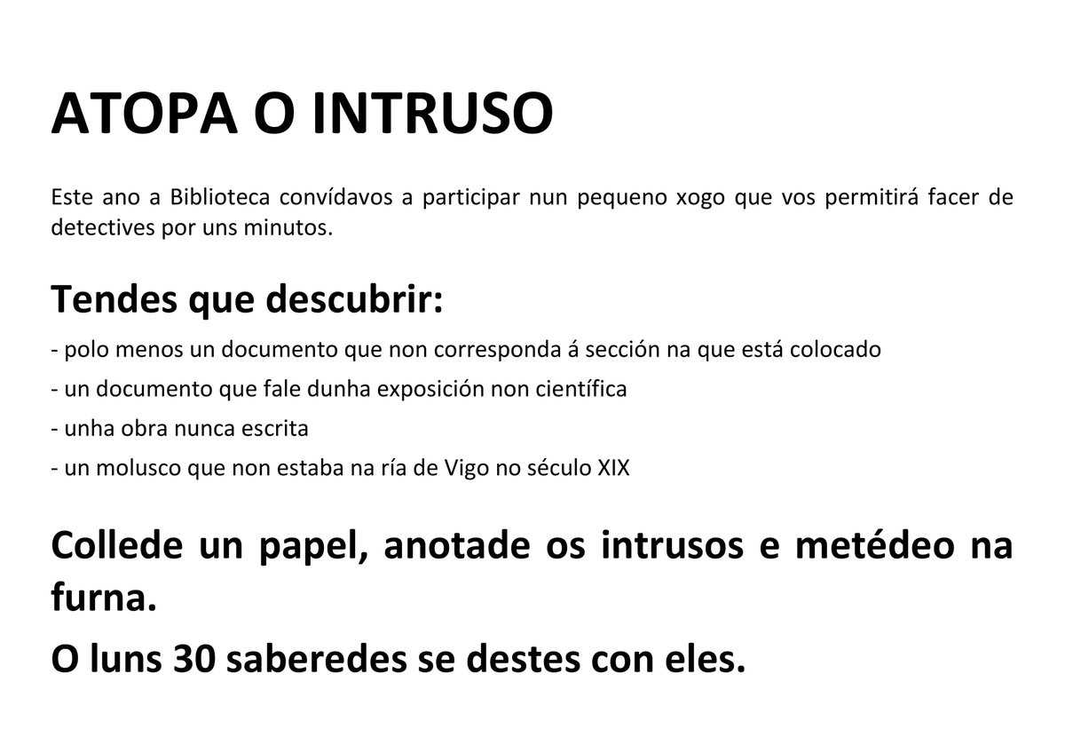 IIM_CSIC's tweet photo. ¿Quieres viajar al S.XIX y ser detective durante unos minutos?🕵️♂️
Te esperamos del 23-27 de abril de 8-14h. en la Biblioteca del #IIMCSIC dónde hemos creado un pequeño juego para que seáis detectives. Seréis capaces de encontrar a los intrusos? #DíadelLibro 📚 https://t.co/mKKmmrjIcC