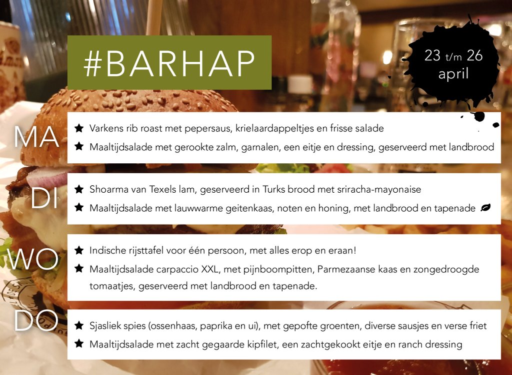 Smulpotlife's tweet photo. Met deze #zomerse #temperaturen is het veel te warm om #thuis te gaan #koken 😅 Laat dat maar aan ons over! 🍲😎 Deze week kun je weer van heerlijke #gerechten genieten met de #barhap! Wanneer kom jij? https://t.co/FG5UP31UtK