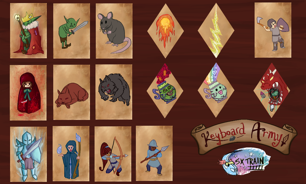 krevlee's tweet photo. Art for @5xTrain #LDJAM41 game - Keyboard Army. #LDJAM https://t.co/hrFTVeRBGO
