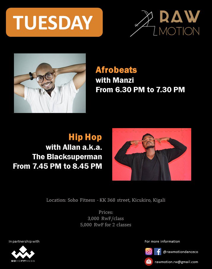 rawmotion_rw's tweet photo. Happy Monday y'all!
Tomorrow join @manzimbaya and allan's classes. It's only 5k for the two classes
#afrobeats #hiphop #dance #kigali #my250 https://t.co/tm3HHsRNho