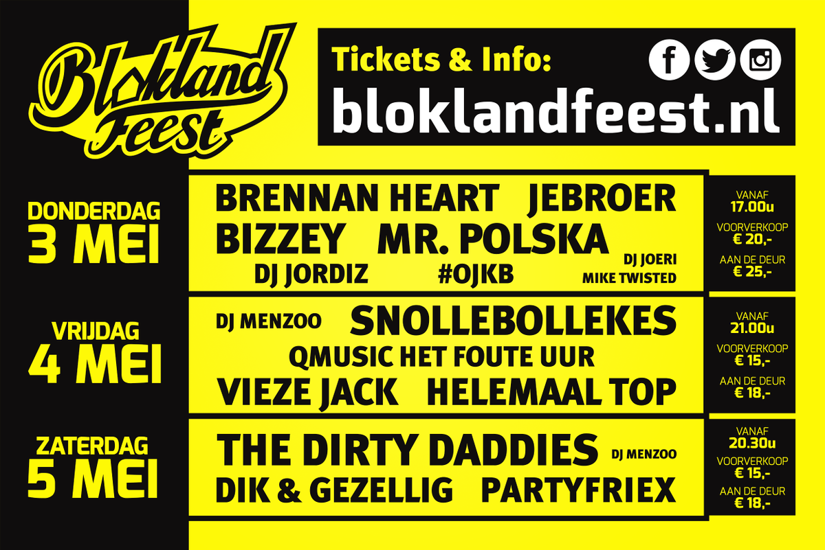 Over 1,5 week is het al zover, Bloklandfeest 2018!! Consumptiebonnen winnen? Check de actie op onze Facebookpagina! >> facebook.com/bloklandfeest/