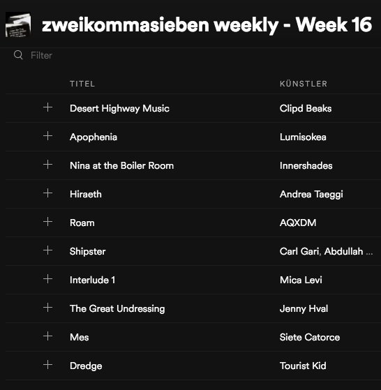 #STREAM: We just updated our weekly <a href="/Spotify/">Spotify</a> playlist – containing some of the music we shared in the past few days. Featured are <a href="/sietecatorce/">Щ. PΣЯΣZ ⚕</a>, <a href="/CarlGari/">Carl Gari</a>, <a href="/andreataeg/">Andrea Taeggi/5HT2/Gondwana</a>, <a href="/jennyhval/">La Chosalía</a> and more.

Here's the link: goo.gl/FkMgLJ.