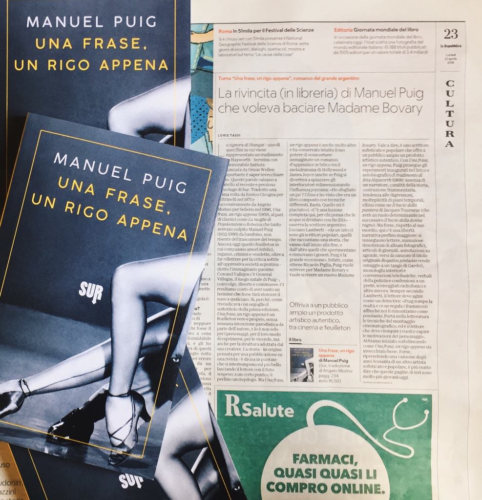 edizioniSUR's tweet photo. «Questo feuilleton in cui compaiono amori infelici, inganni, crimini e vendette coinvolge, diverte e commuove».
Questo lunedì inizia al meglio😊 Su @repubblica, uno splendido pezzo di #LorisTassi su #UnaFraseUnRigoAppena di #ManuelPuig📚
#LeggoSUR https://t.co/hKgQ8fNByr