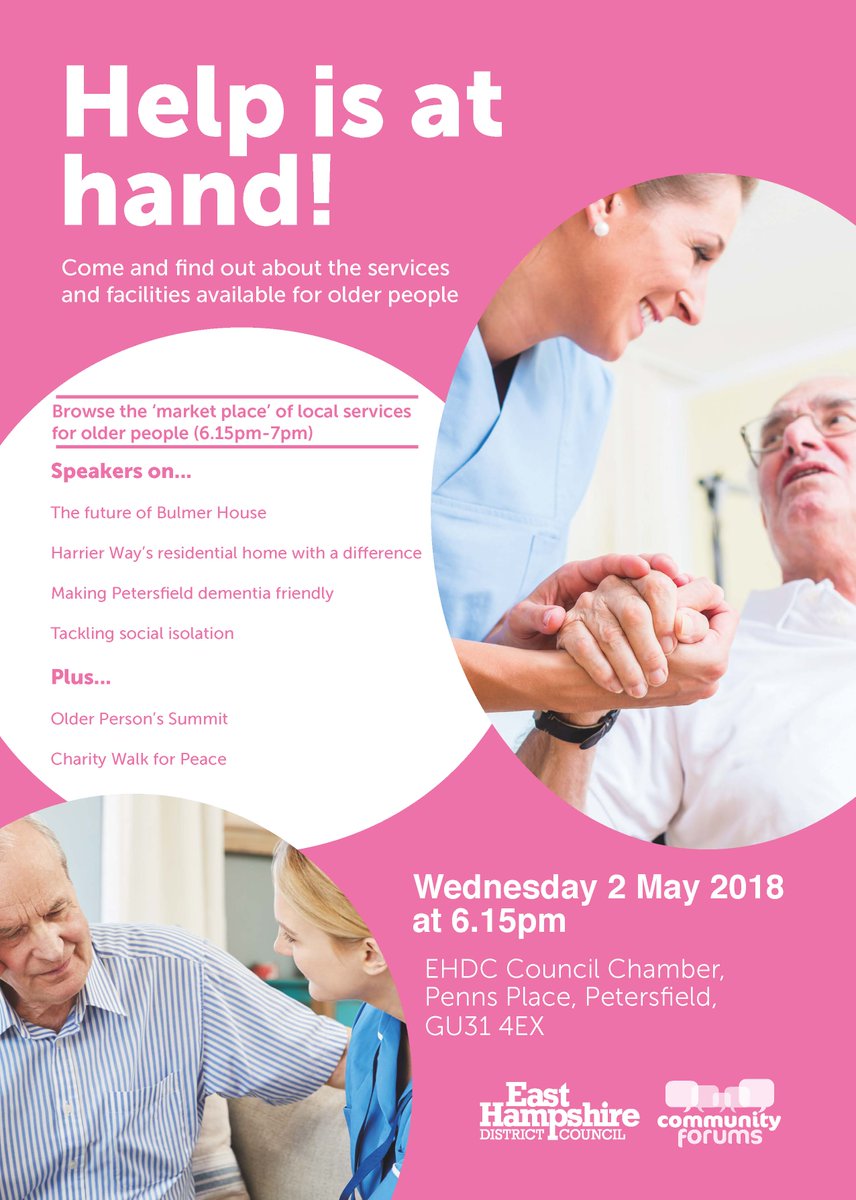 cfirstorg's tweet image. Help is at hand! Come and find out about the services and facilities available for older people. @EastHantsDC #Petersfield #communityforums