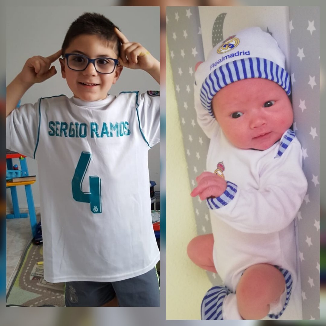 Con ganas de que crezca el pequeño para ponerle la mejor equipación del mundo, el mayor ya sabe que jugador le gusta <a href="/SergioRamos/">Sergio Ramos</a> !! #DelRealDesdeLaCuna #VamosReal  #AporElBayer #RealMadrid