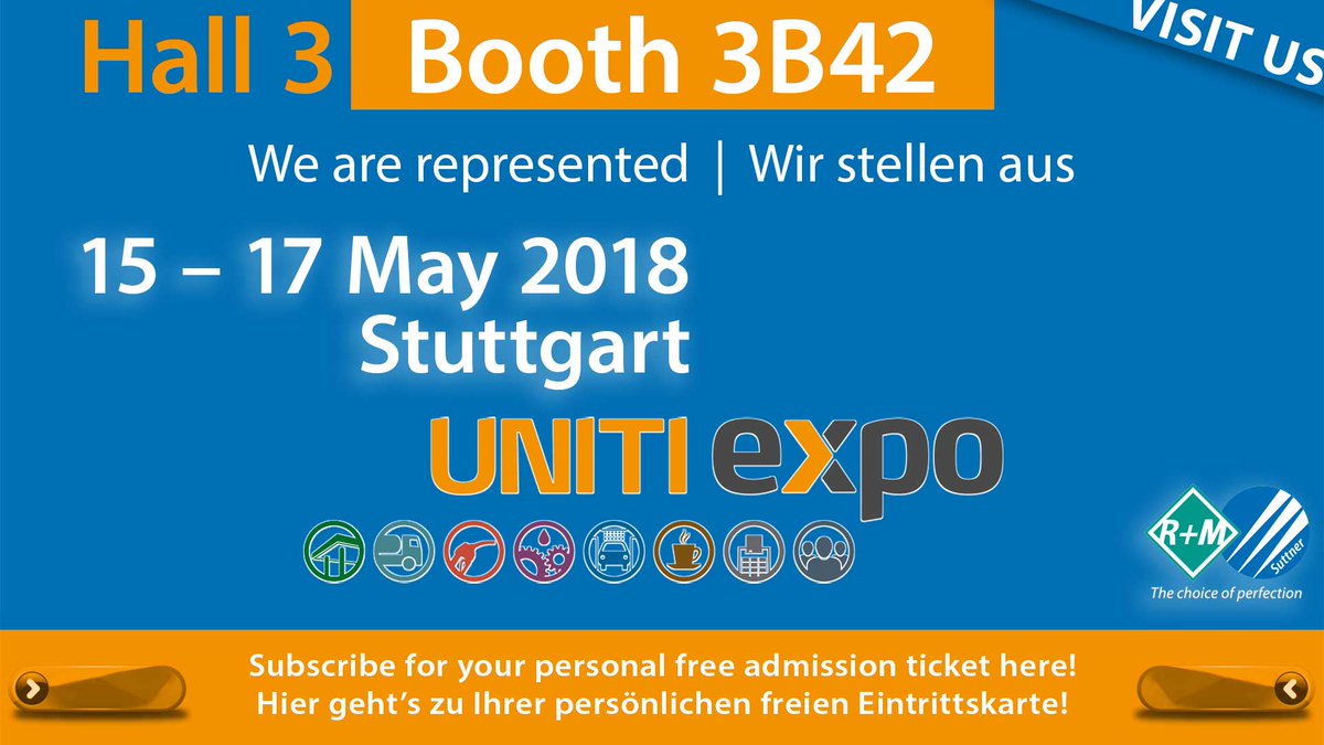 Besuchen Sie uns auf der #UNITIexpo in #Stuttgart.
Sie finden uns in Halle 3 am Stand 3B42.
#MesseStuttgart #madeingermany #rmsuttner #suttner #rm