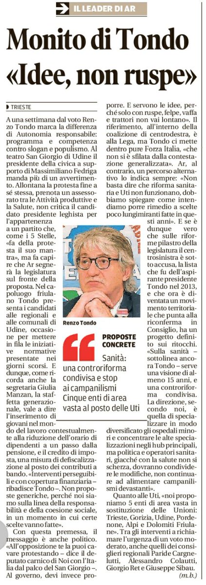 AutonomiaResp's tweet photo. #ElezioniFVG #elezioniregionali
Il monito di @renzotondo : la protesta non basta, servono le proposte. 
@giuliamanzan1 @colauttia @p_cargnelutti @santarossa_v @GiuseppeSibau @RetGiorgio
Via @il_piccolo
Via @messveneto https://t.co/9QqMSeY7wa