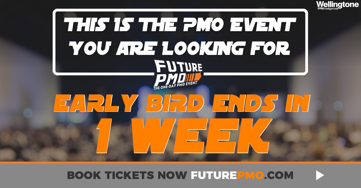 This is your LAST CHANCE to get tickets to #FuturePMO for £225! From next Monday, they will be £275 (£50 SAVING) Don't miss out! Book your tickets today! Get in touch for group booking discount 4+ people. futurepmo.com #PMO #ProjectManagement