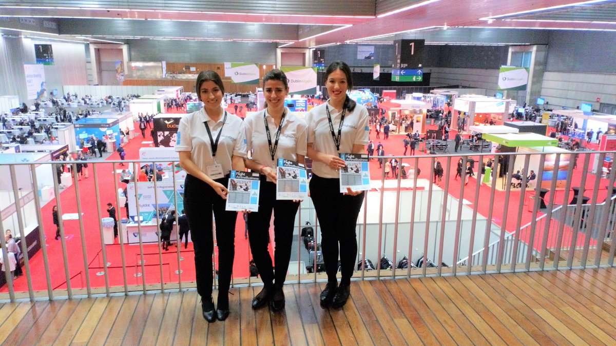 FGLaurawood's tweet photo. Our team here at #RoutesEurope2018 with the first issue of Flight Airline Business Daily - you can also view the online version here - https://t.co/eRemdoEsrC https://t.co/3q4wW0Vxb2