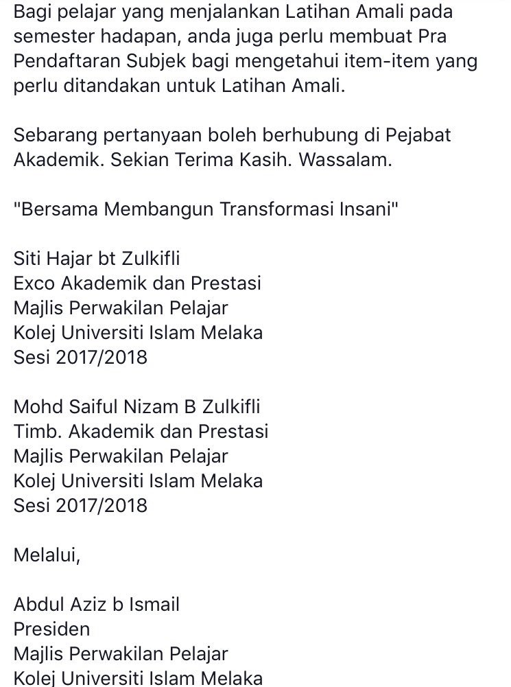 mppkuim's tweet photo. [MEMO PRA PENDAFTARAN KURSUS BAGI SEMUA MAHASISWA/I SEMESTER 2 DAN KE ATAS (Program DIPLOMA DAN IJAZAH)] https://t.co/RzcMqrIdYx