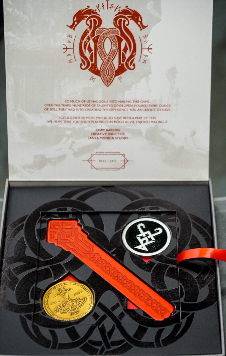 HIDEO_KOJIMA_EN's tweet photo. Received the special package of "GOD OF WAR" from @corybarlog the creative director and Shannon Studstill, the studio head of Sony Santa Monica. Thank you very much. https://t.co/VuVbdRNjCw
