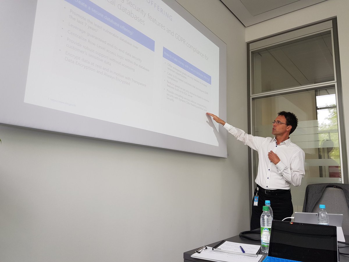 KarstenHartlieb's tweet image. Georg Pongracz erklärt wie #SQL2017 bei der Umsetzung der #DSGVO / #GDPR hilft.