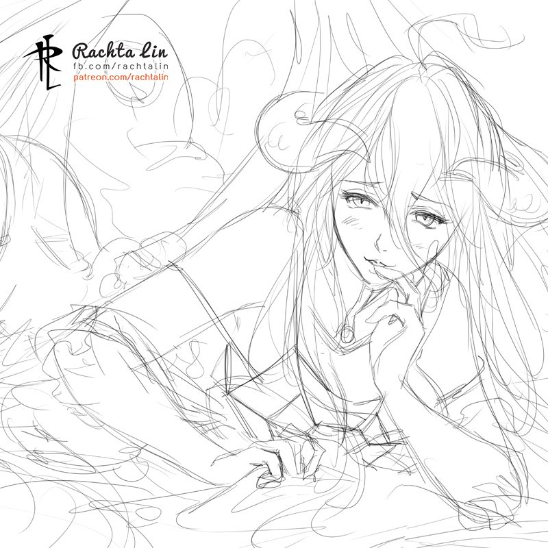 Art Of Rachta Sur Twitter アルベドの詳細な描く過程だ 線画からディテールに至るまで 彼女を迷惑でちょっと恥ずかしくの模様にしたっかたからね アニメ 同人 イラスト オーバーロード アルベド