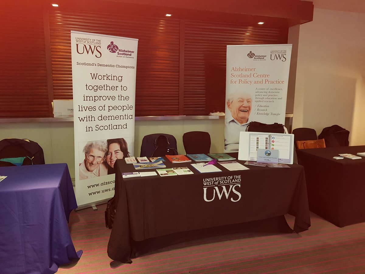 Looking forward to a fab day. UWS/ASCPP stand all set up at the SDRC conference. <a href="/AlzScotCPP/">Alzheimer Scotland Centre for Policy and Practice</a> <a href="/uwshealth/">UWS School of Health</a> <a href="/UniWestScotland/">UWS</a>