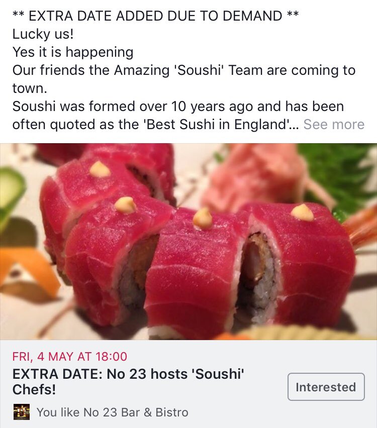 No23Bistro's tweet photo. BUT......You can still Join in on the #Sushi fun, because we are putting on an extra date! Join us on Friday 4th May too, tickets via website: https://t.co/j38JMmJYO7 What an awesome way to celebrate #StarWarsDay #MayTheFourthBeWithYou 🍣🍱 https://t.co/trvBKKyCvE