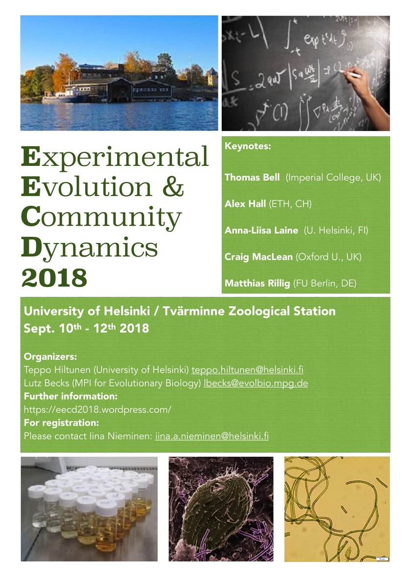 Join us for the EECD 2018! Tvärminne zoological station (Finland), Sept. 10th-12th Great keynotes: @annaliisalaine @ic_blabs @CraigMacLean9 @mrillig & Alex Hall. Please see the poster & RT