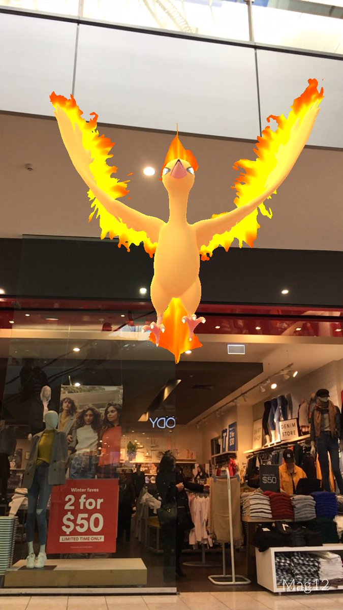 bellgea's tweet image. Moltres at lunchtime in the mall #arplusmode #pokemon