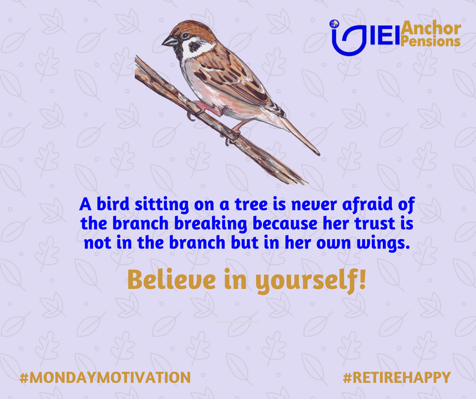 NorrenPensions's tweet photo. A bird sitting on a tree is never afraid of the branch breaking because her trust is not in the branch but in her own wings. Believe in yourself!
#MONDAYMOTIVATION #RETIREHAPPY #SELFBELEIVE #bbanaija #BBNaijaFinale #Miracle #CEEC #Collins #Tobi https://t.co/zHj8iG34kH