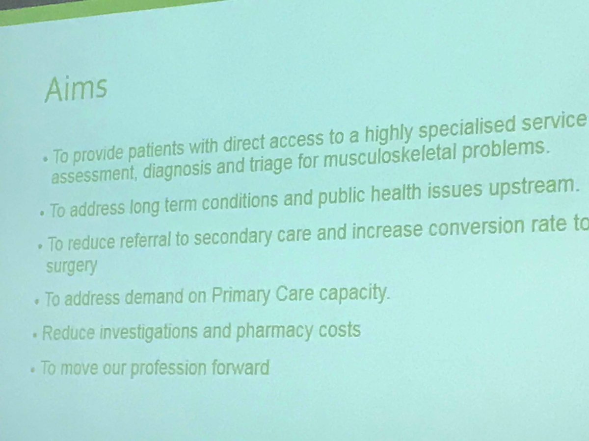 HindleLinda's tweet photo. Aims of MSK first contact practitioner @AmandaHensman @thecsp @BeverleyHarden #PhysioEvent @AHPs4PH https://t.co/yxDI9EDwCp